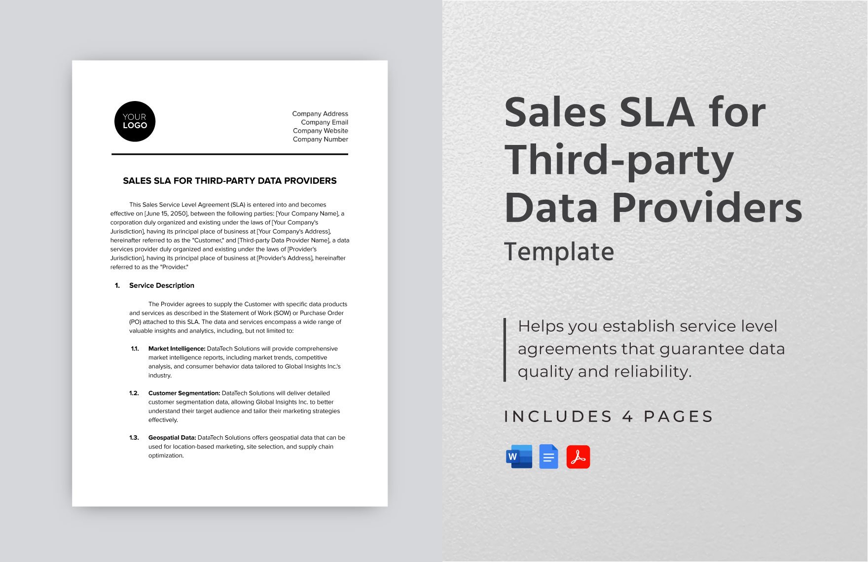 Sales SLA for Third-party Data Providers Template in Word, Google Docs, PDF