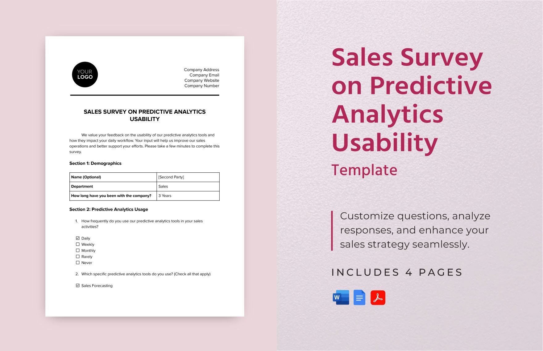 Sales Survey on Predictive Analytics Usability Template in Word, Google Docs, PDF