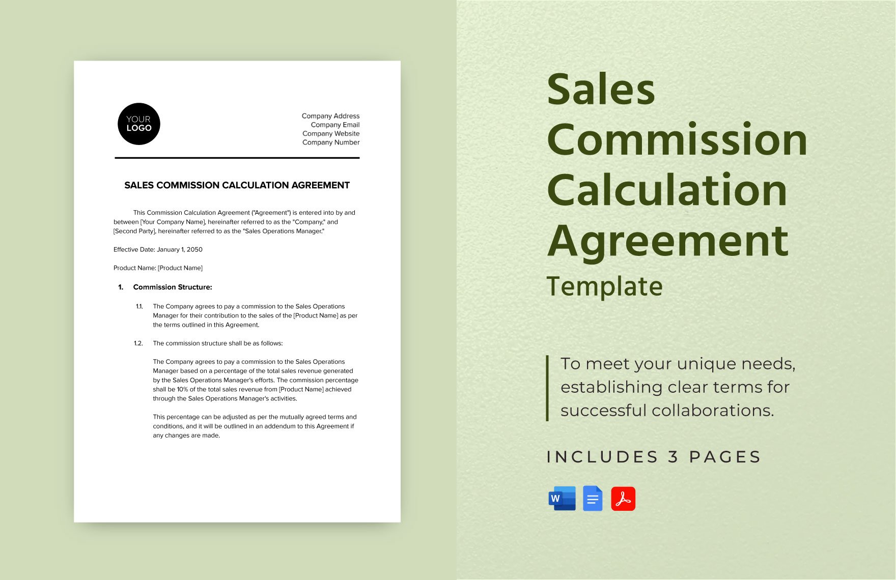 Sales Commission Calculation Agreement Template