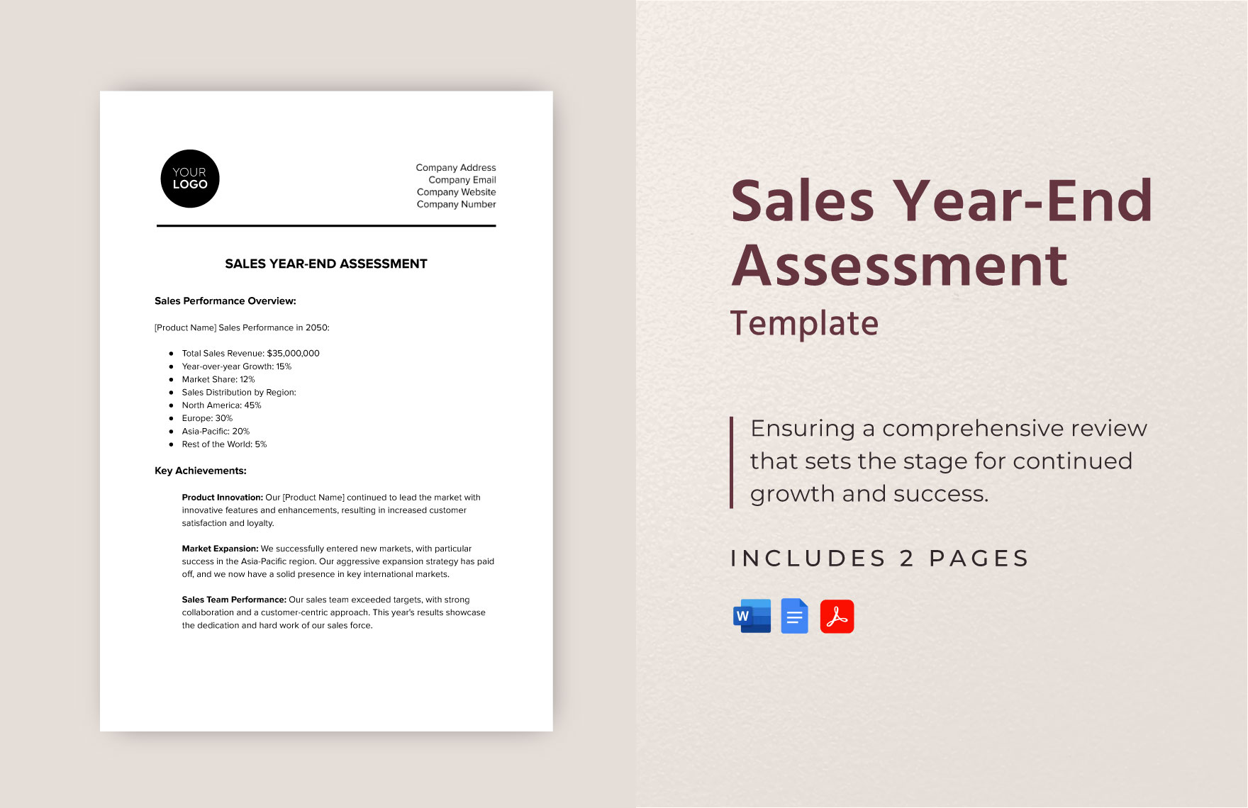 Sales Year-End Assessment Template in Word, Google Docs, PDF