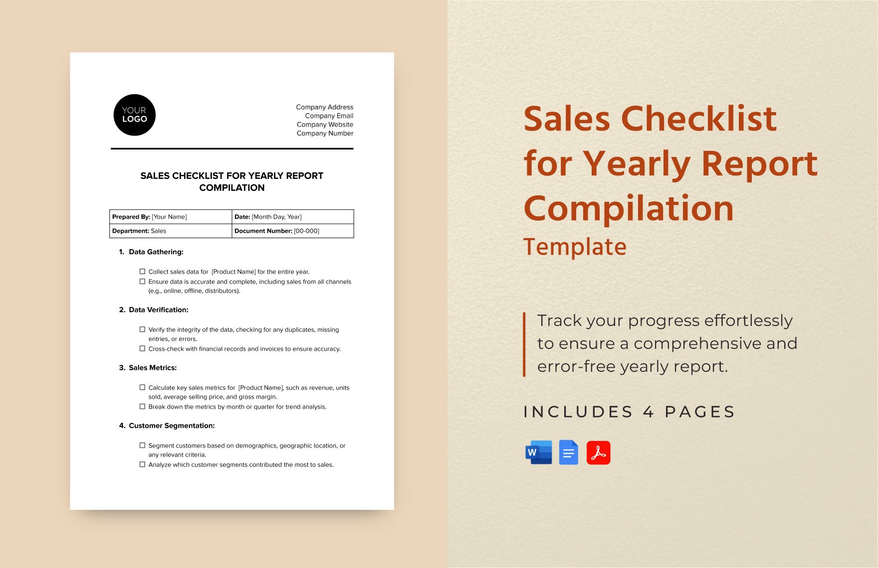Sales Checklist for Yearly Report Compilation Template in Word, Google Docs, PDF