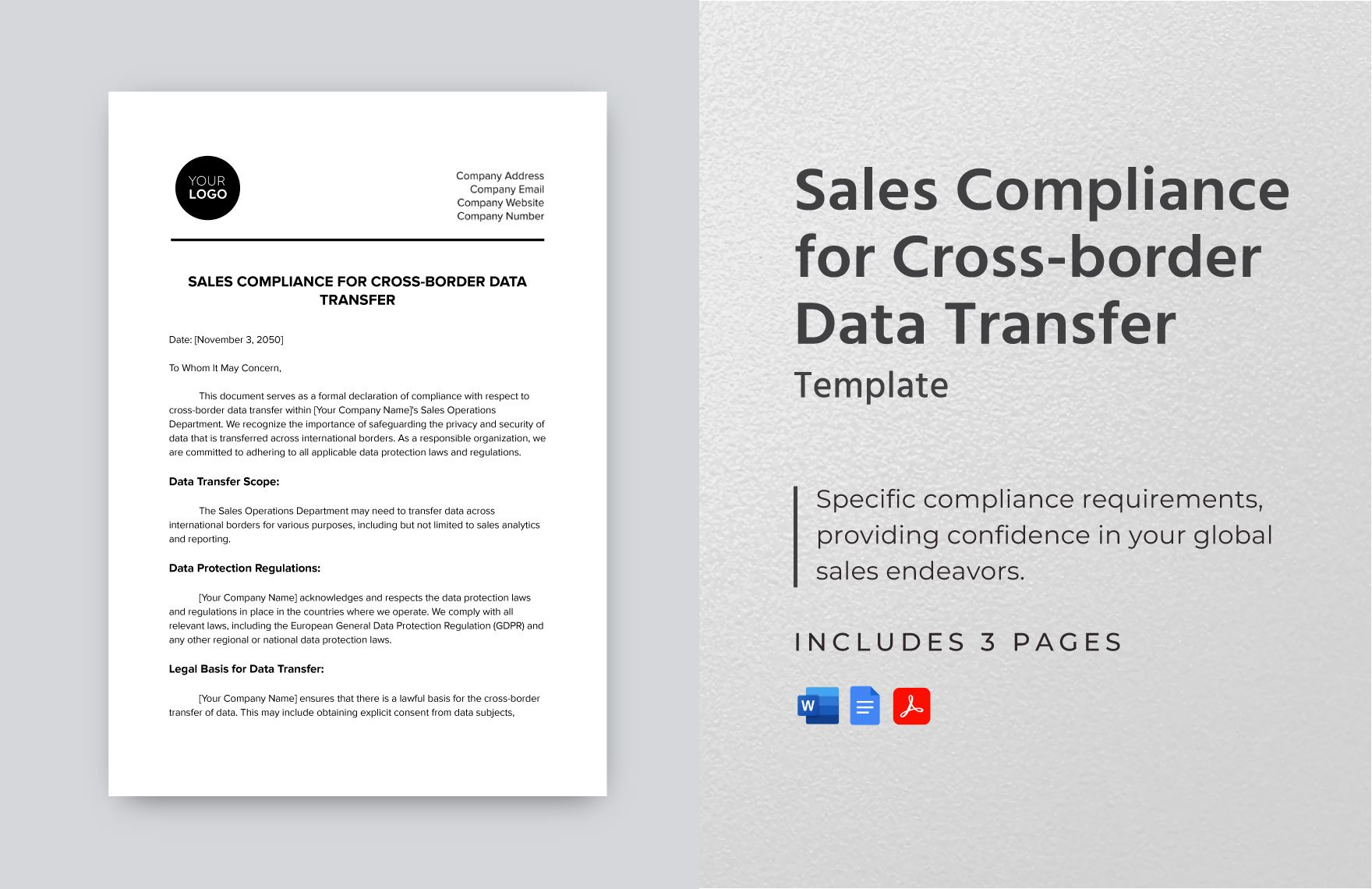 Sales Compliance for Cross-border Data Transfer Template in Word, Google Docs, PDF