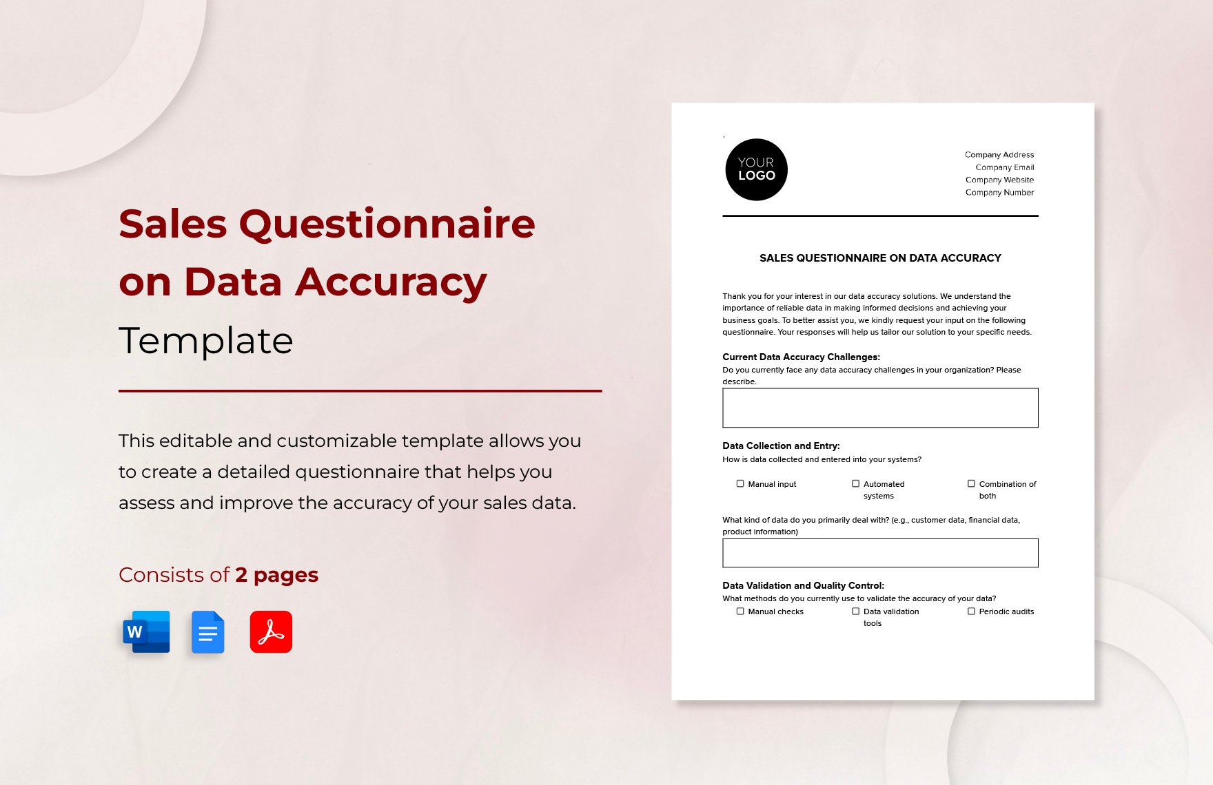 Sales Questionnaire on Data Accuracy Template in Word, Google Docs, PDF