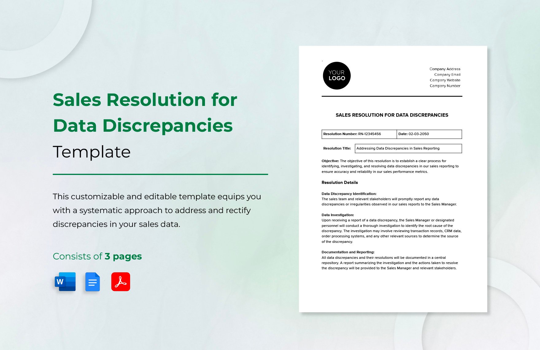 Sales Resolution for Data Discrepancies Template in Word, Google Docs, PDF