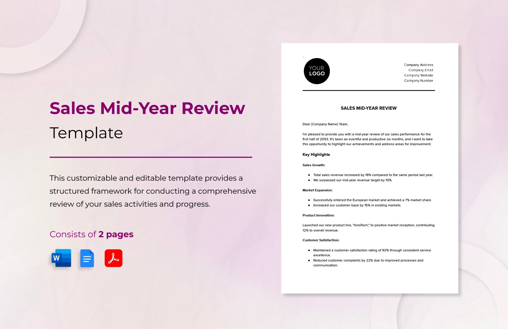 Sales Mid-Year Review Template in Word, PDF, Google Docs