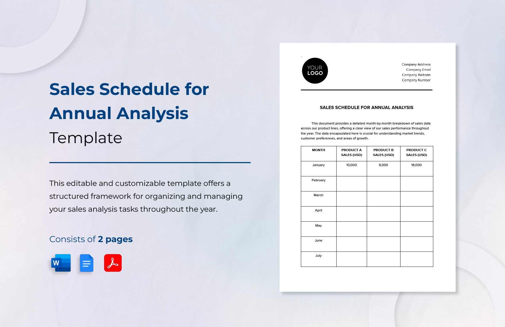 Sales Schedule for Annual Analysis Template