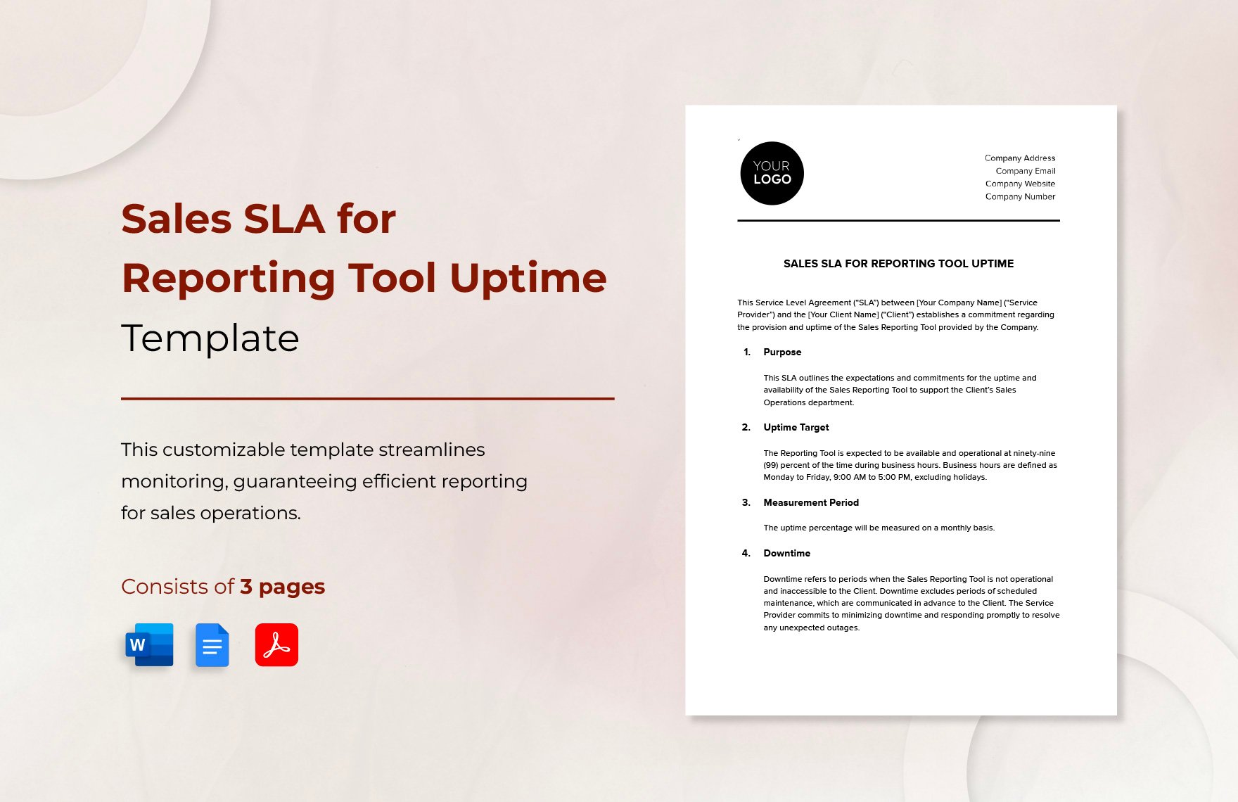 Sales SLA for Reporting Tool Uptime Template in Word, Google Docs, PDF