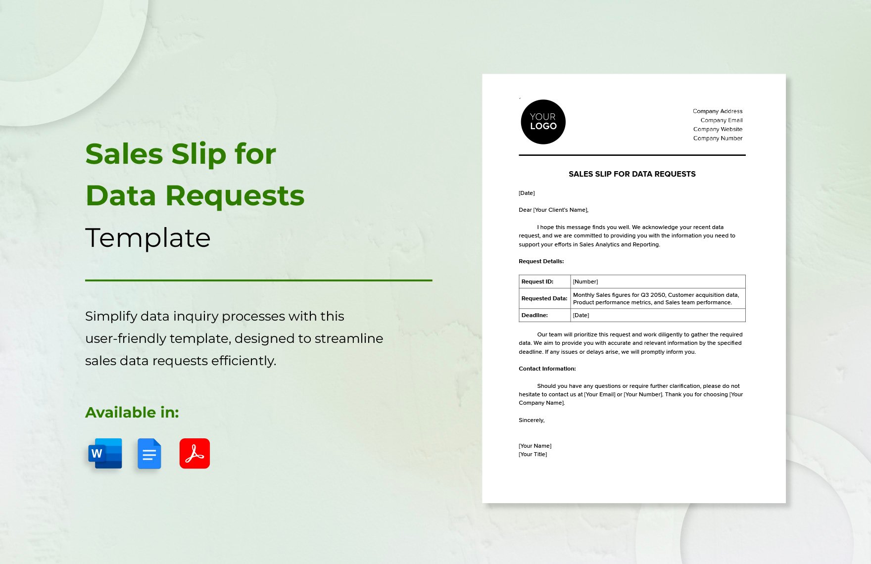 Sales Slip for Data Requests Template in Word, Google Docs, PDF
