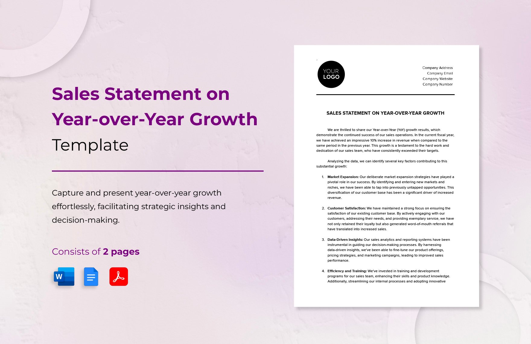 Sales Statement on Year-over-Year Growth Template