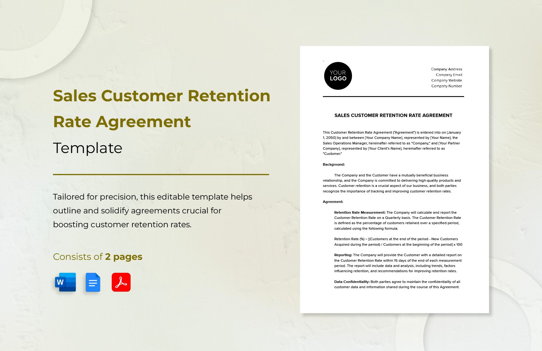 Sales Customer Retention Rate Agreement Template