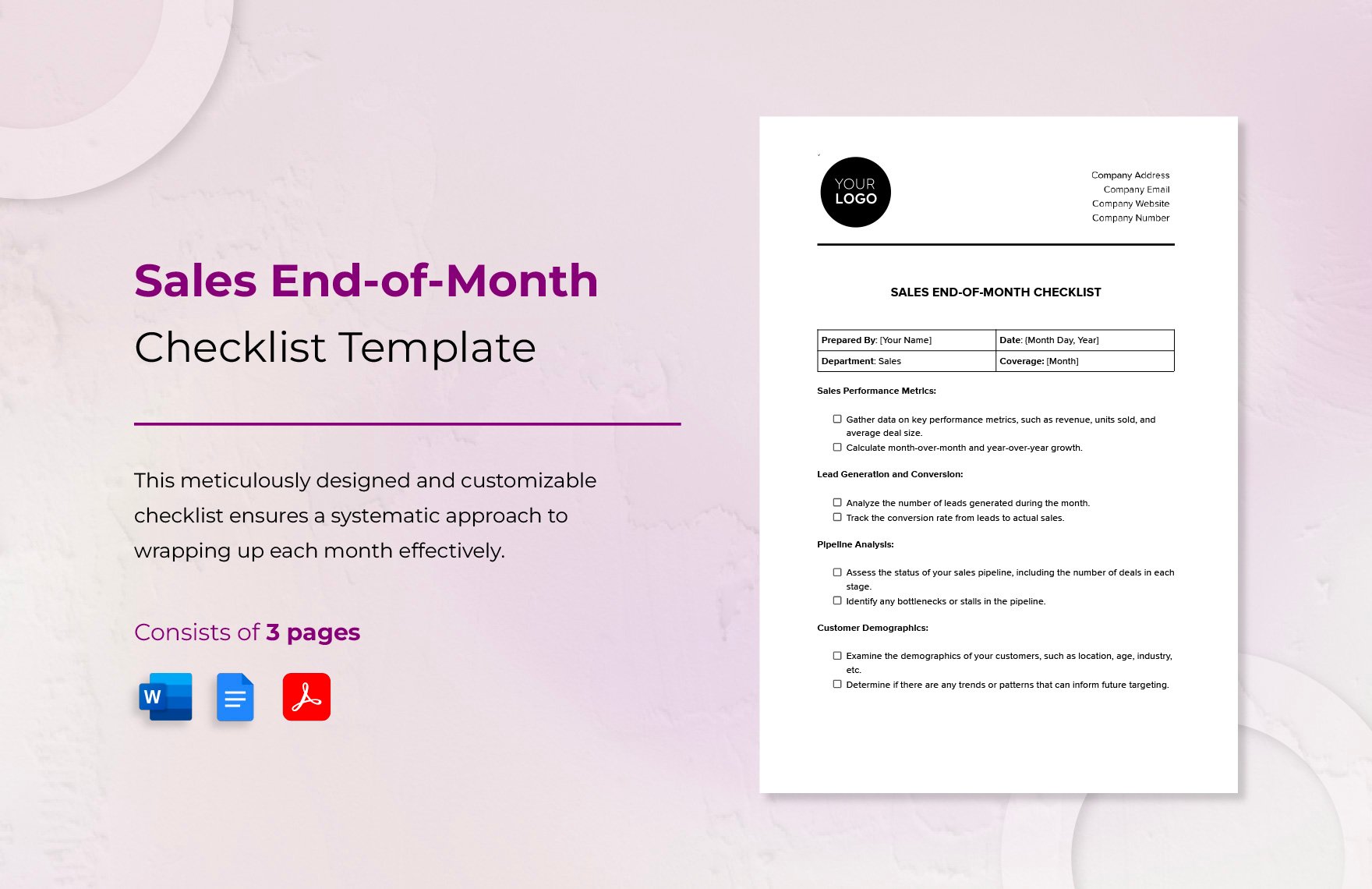 Sales End-of-Month Checklist Template in Word, Google Docs, PDF