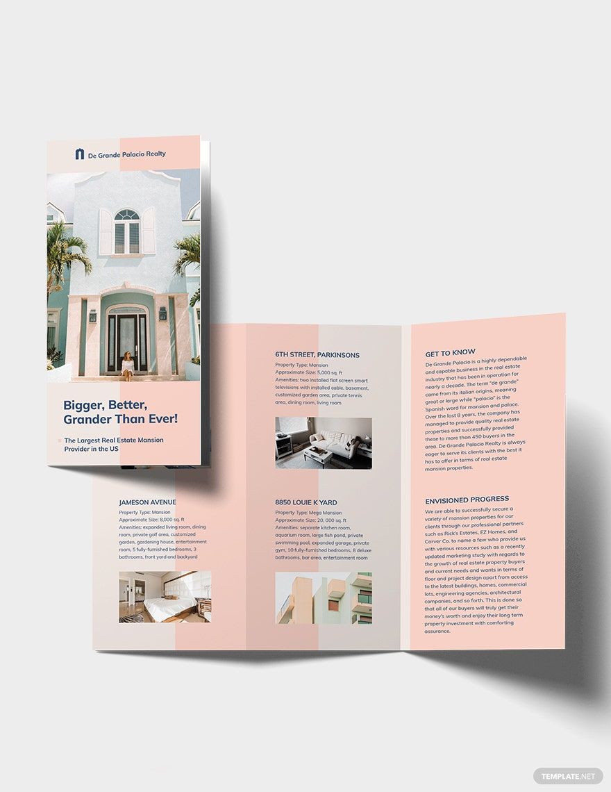 Mansion Tri-fold Brochure Template in Word, Google Docs, Illustrator, PSD, Apple Pages, Publisher, InDesign