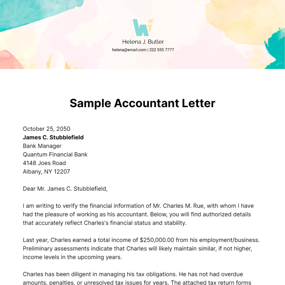 Sample Accountant Letter Template