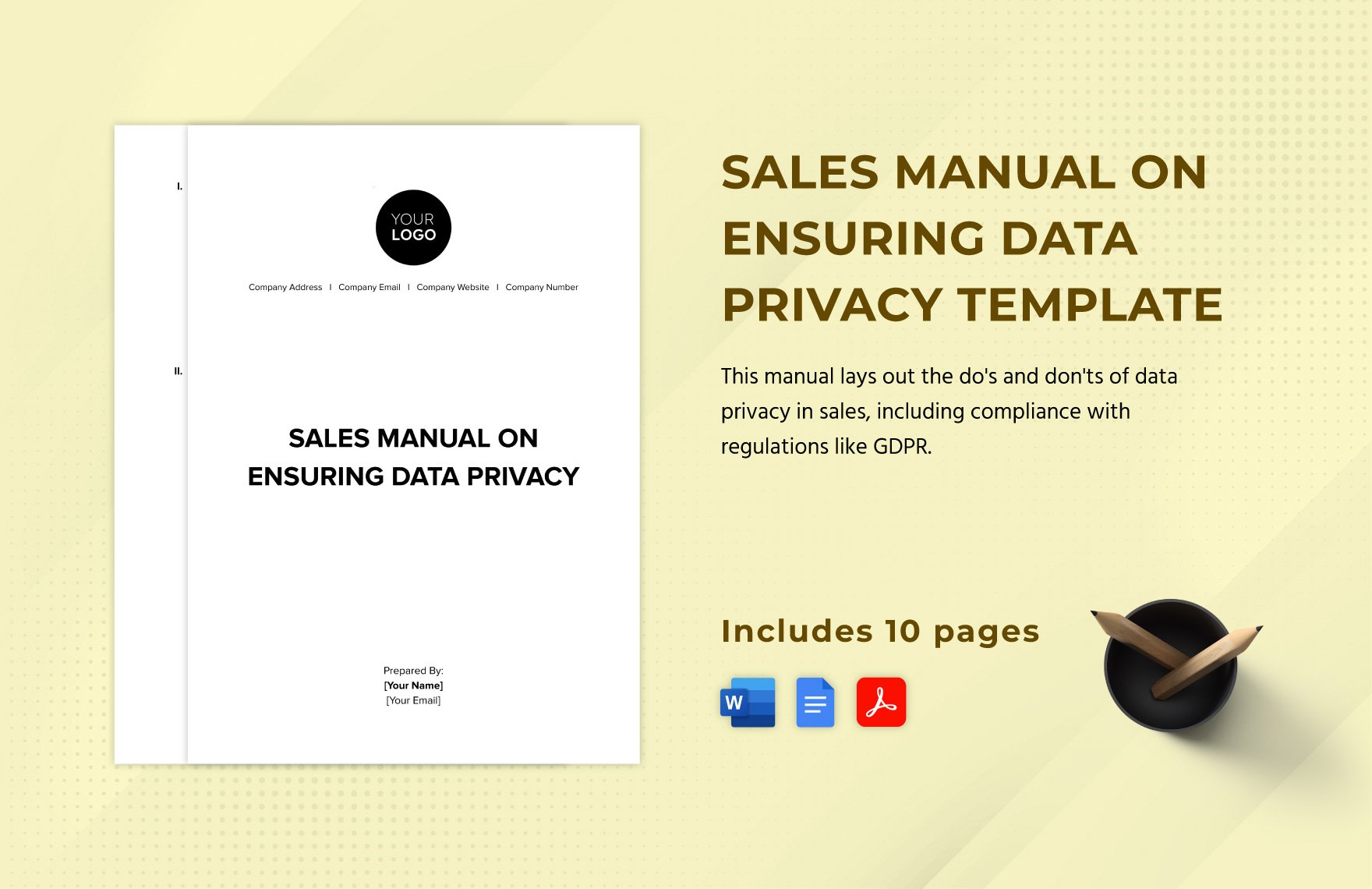 Sales Manual on Ensuring Data Privacy Template in Word, Google Docs, PDF