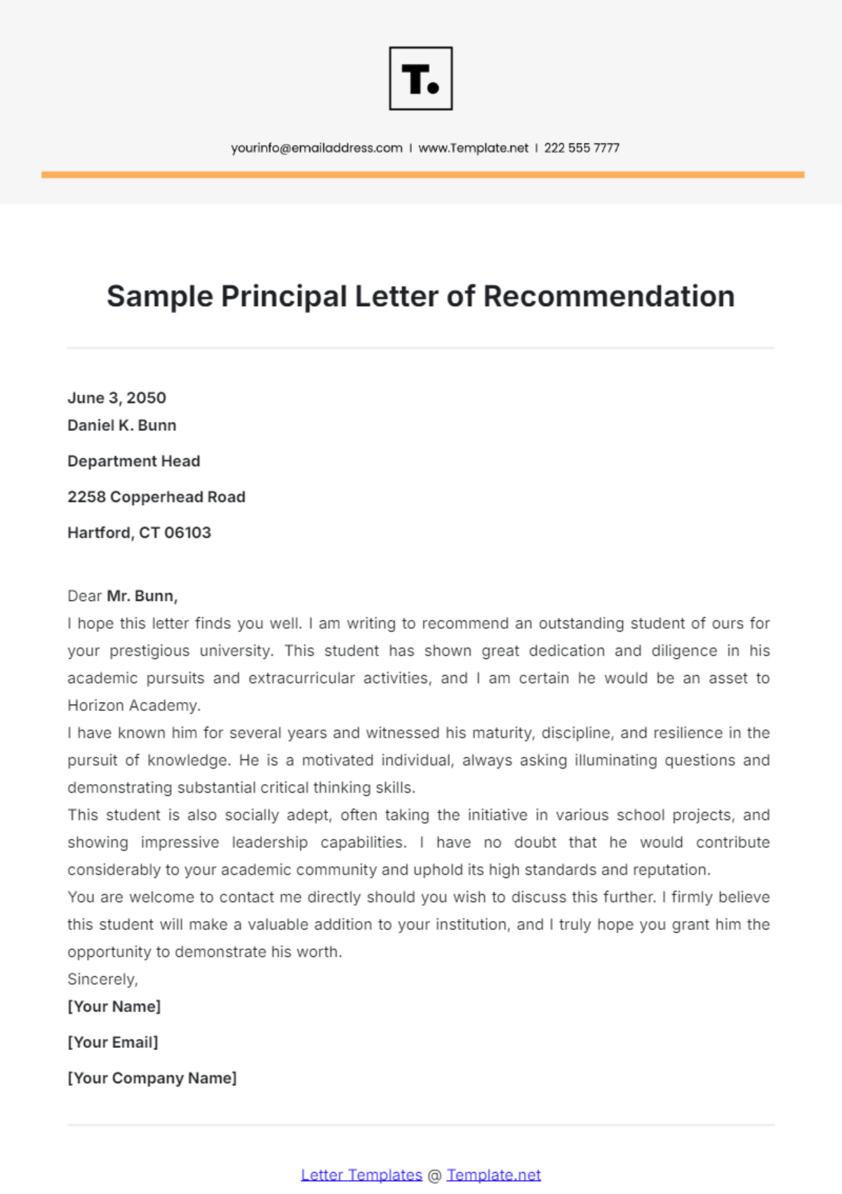 Sample Principal Letter of Recommendation Template - Edit Online & Download