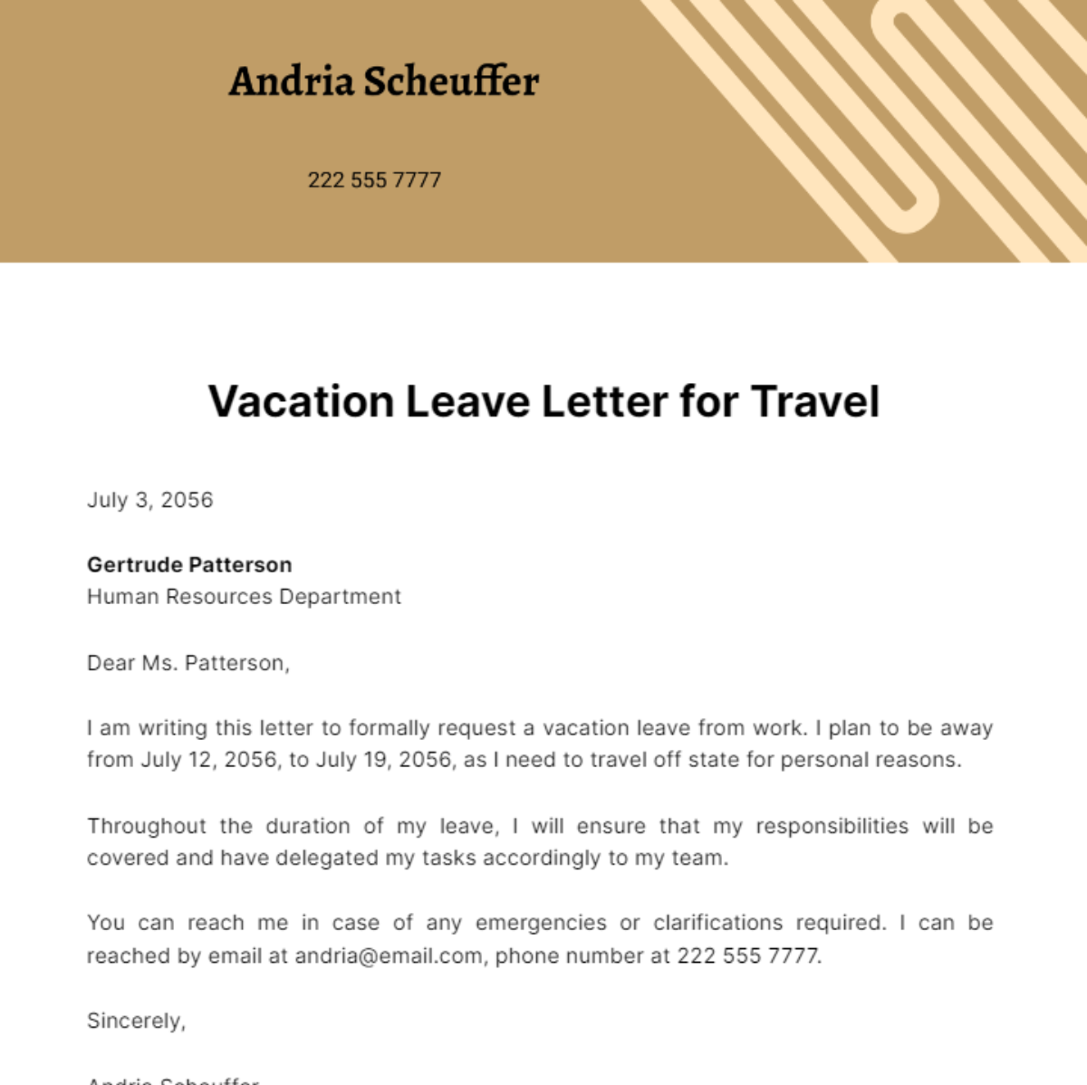 FREE Vacation Leave Letter Templates Examples Edit Online 