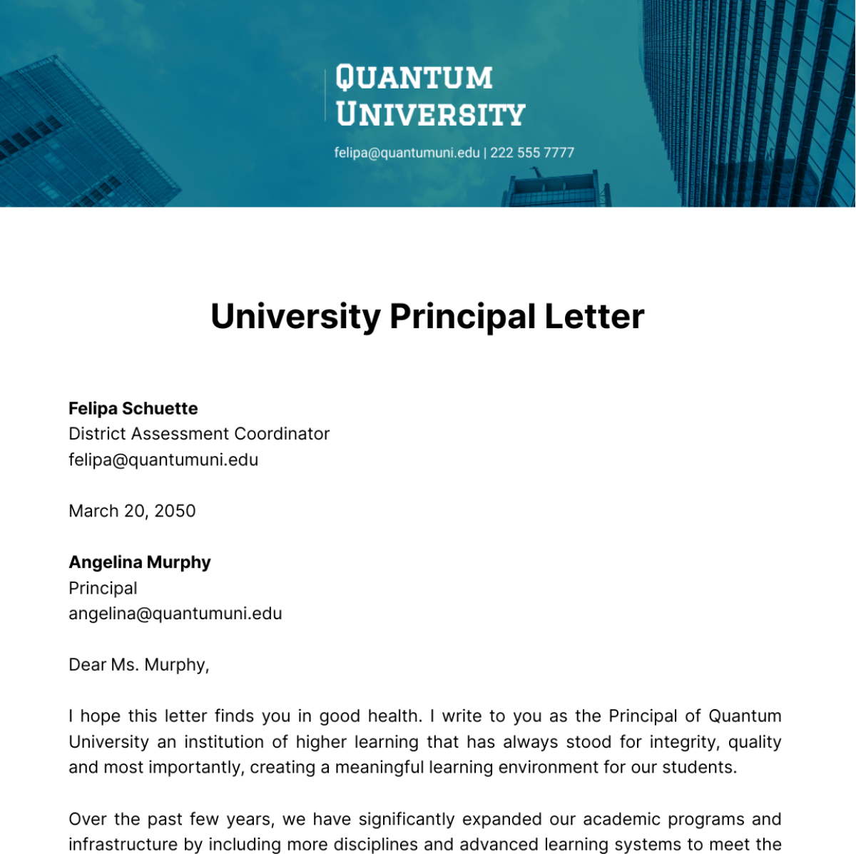 Free University Principal Letter Template