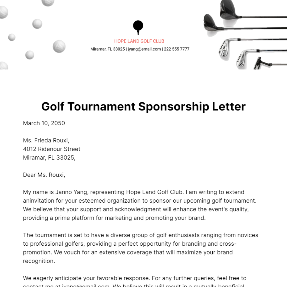 Free Golf Tournament Sponsorship Letter   Template