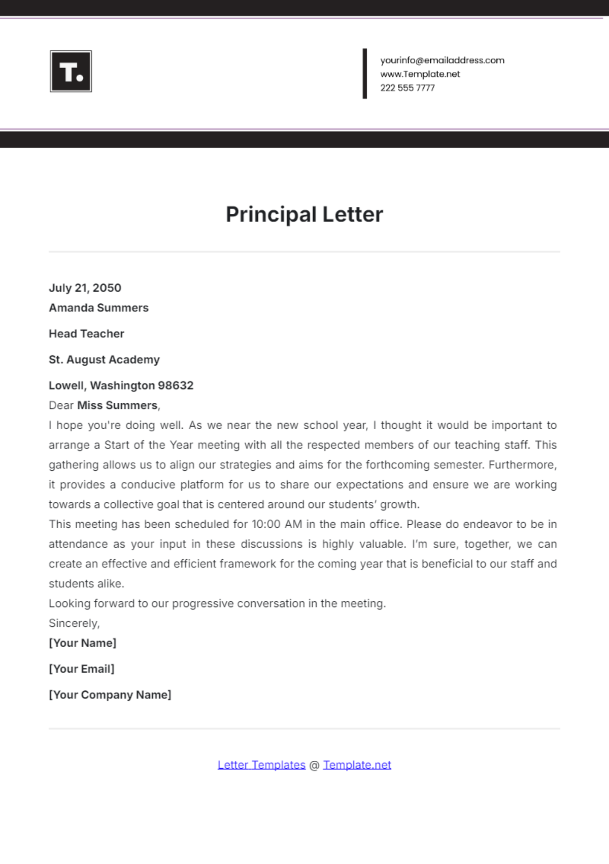 Principal Letter Template - Edit Online & Download