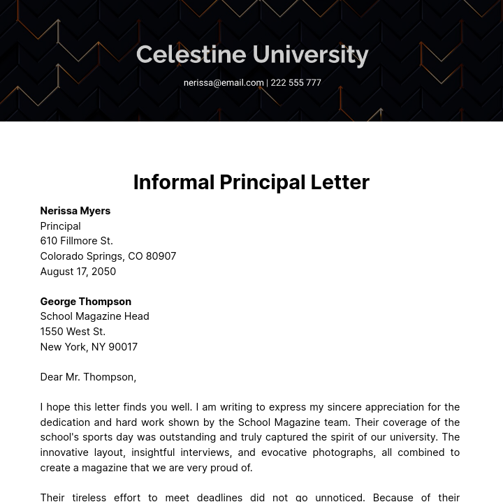 Informal Principal Letter Template