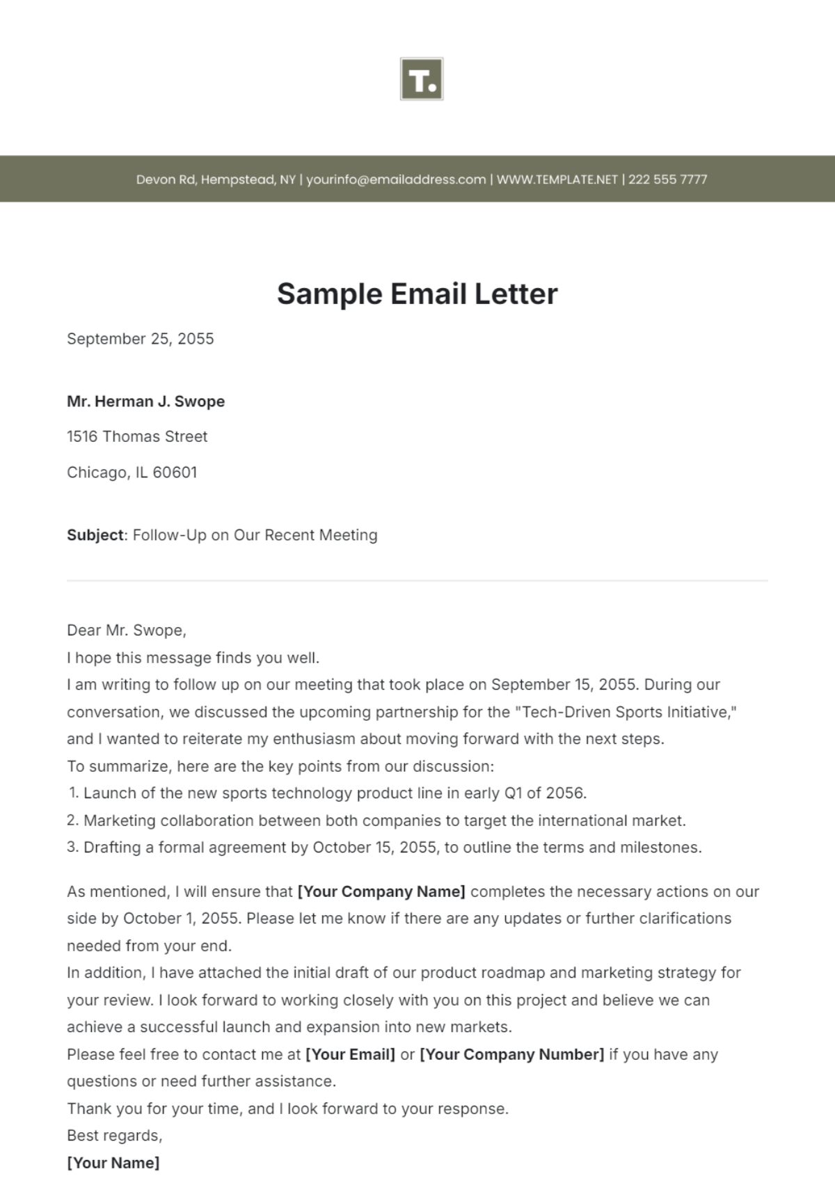 Sample Email Letter Template