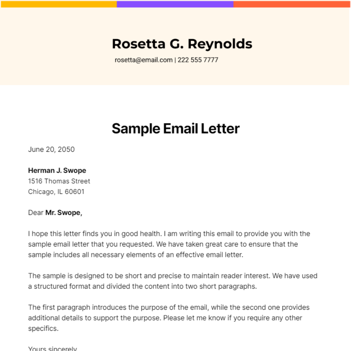 Sample Email Letter Template