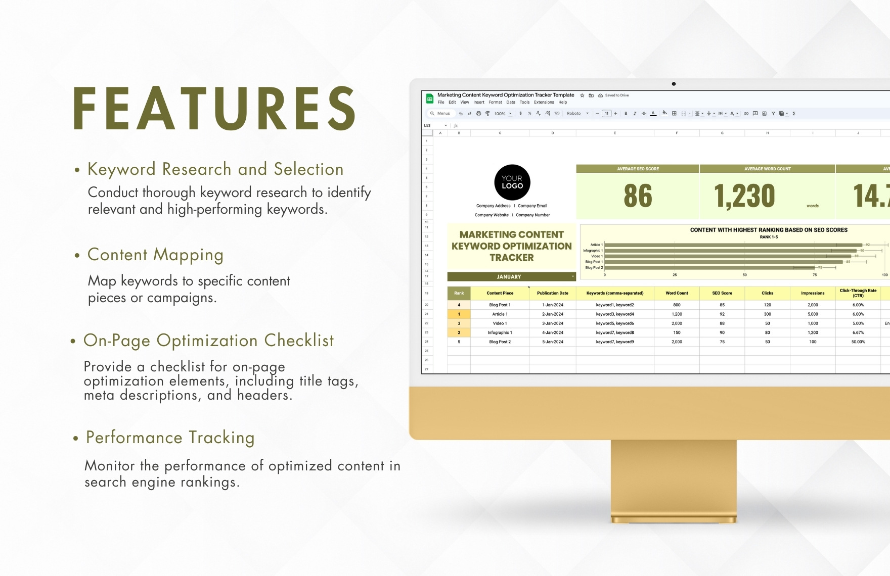 Marketing Content Keyword Optimization Tracker Template