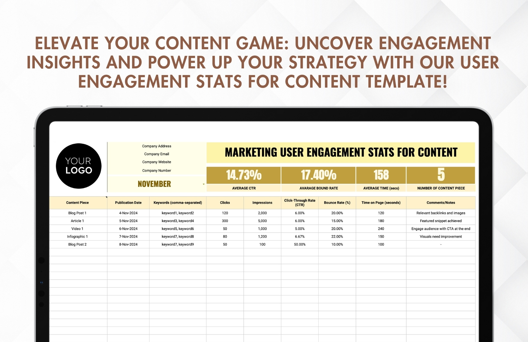 Marketing User Engagement Stats for Content Template