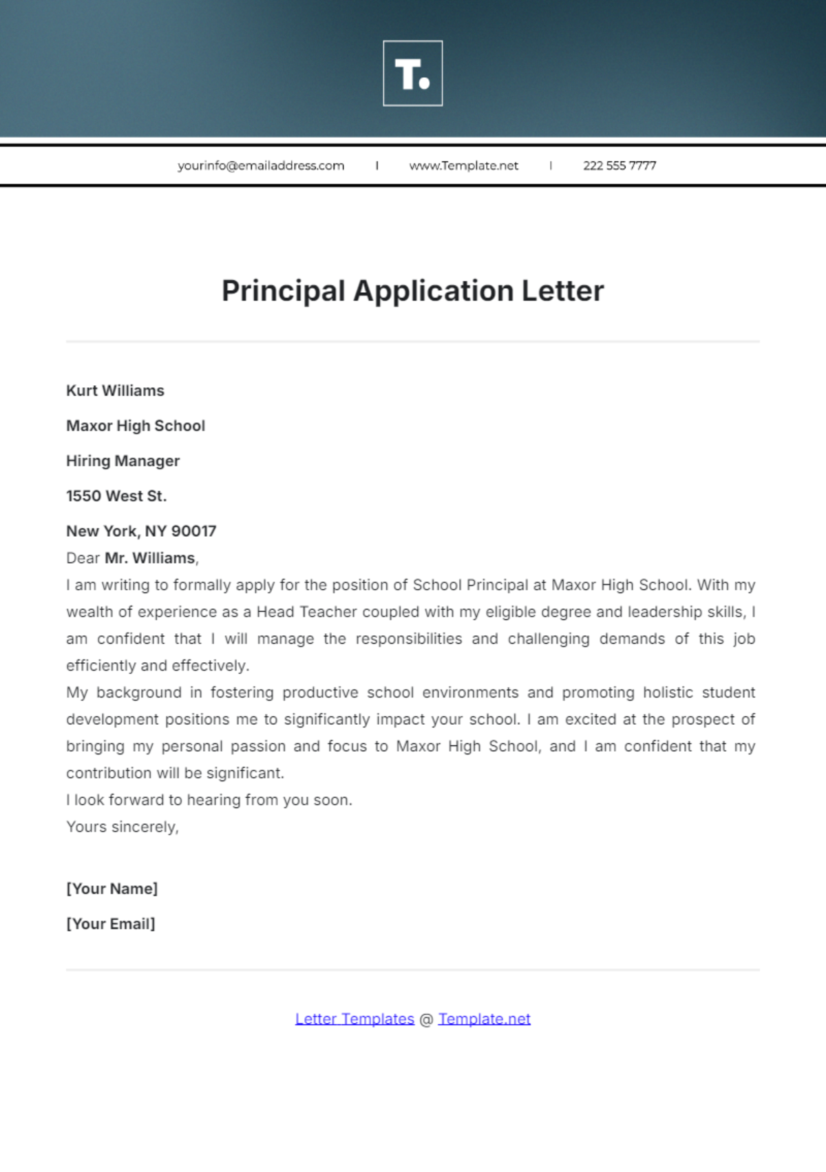 Principal Application Letter Template - Edit Online & Download