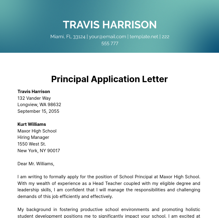Free Principal Application Letter Template