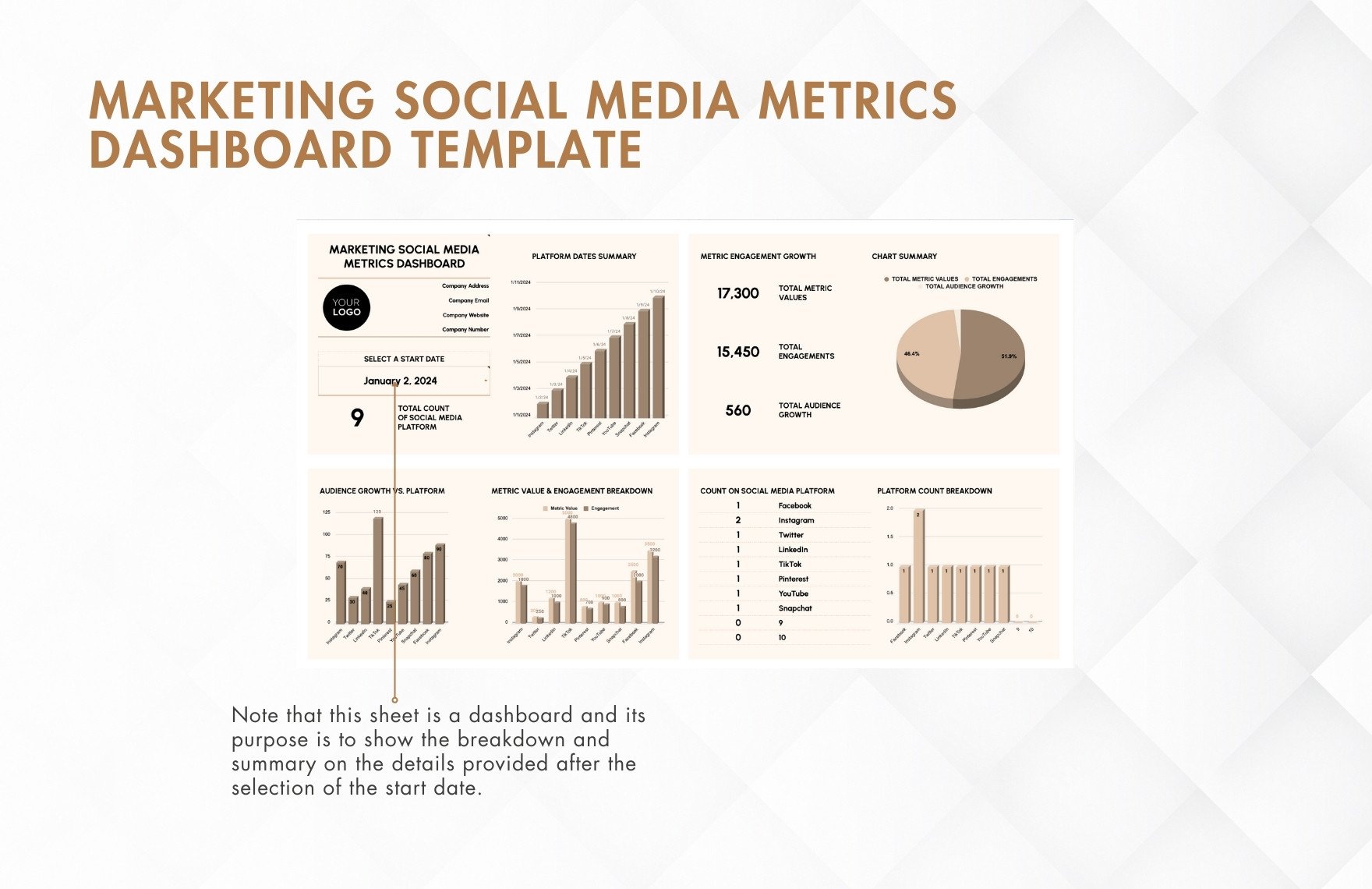 Marketing Social Media Metrics Dashboard Template