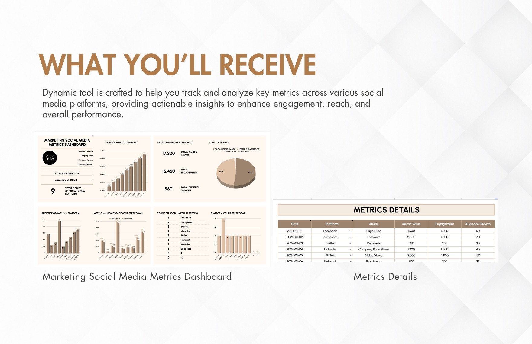 Marketing Social Media Metrics Dashboard Template