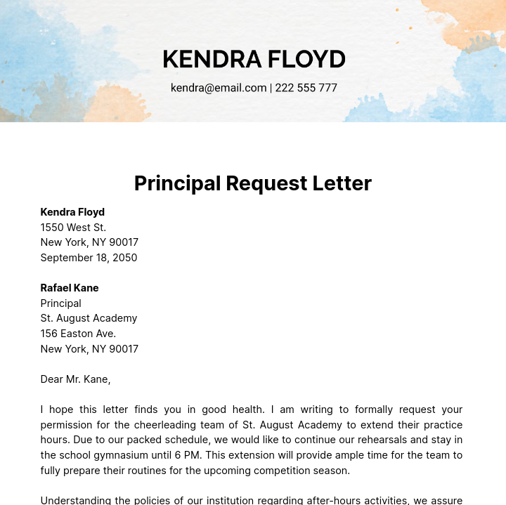 Principal Request Letter Template