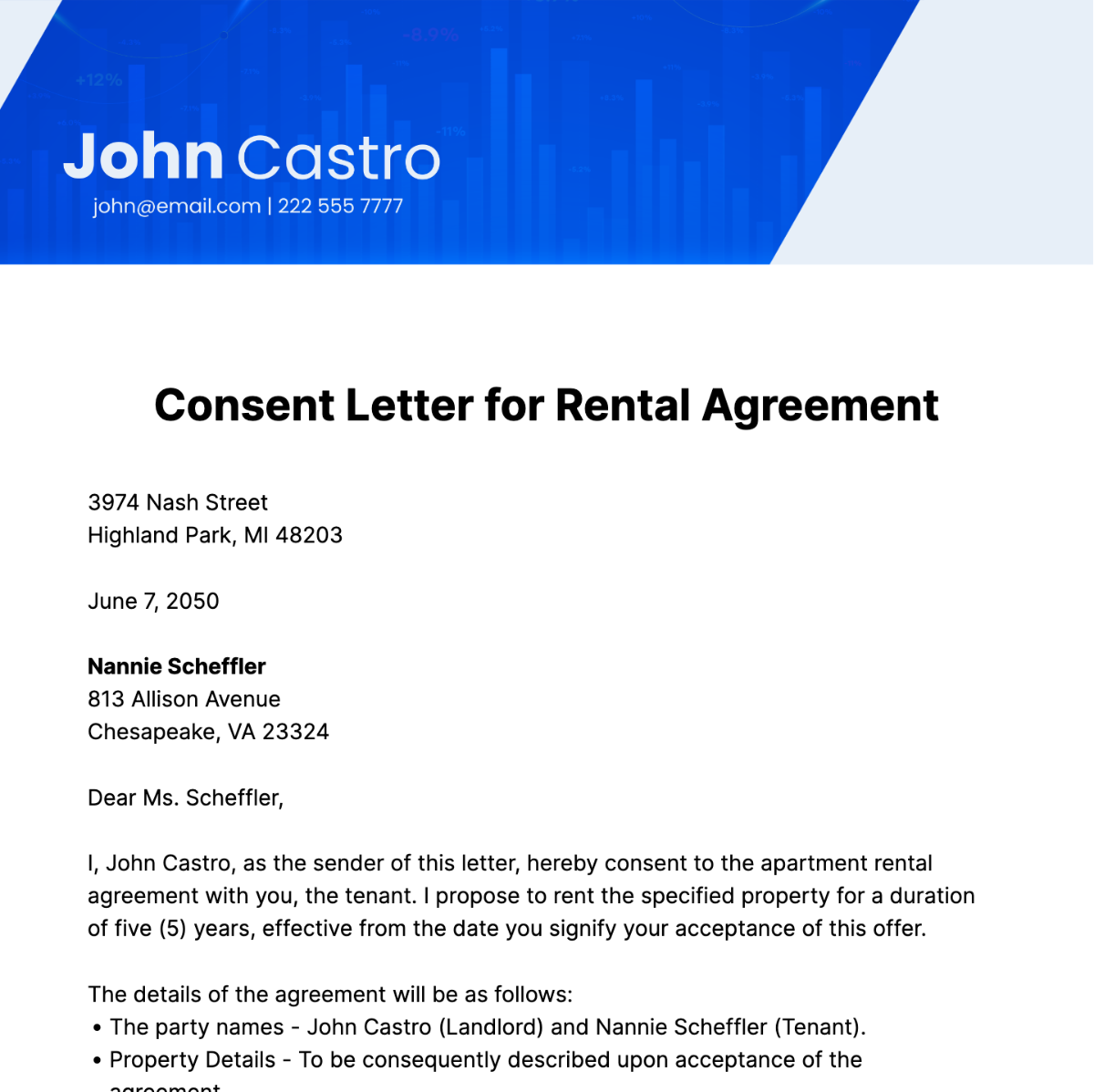 Free Consent Letter for Rental Agreement Template