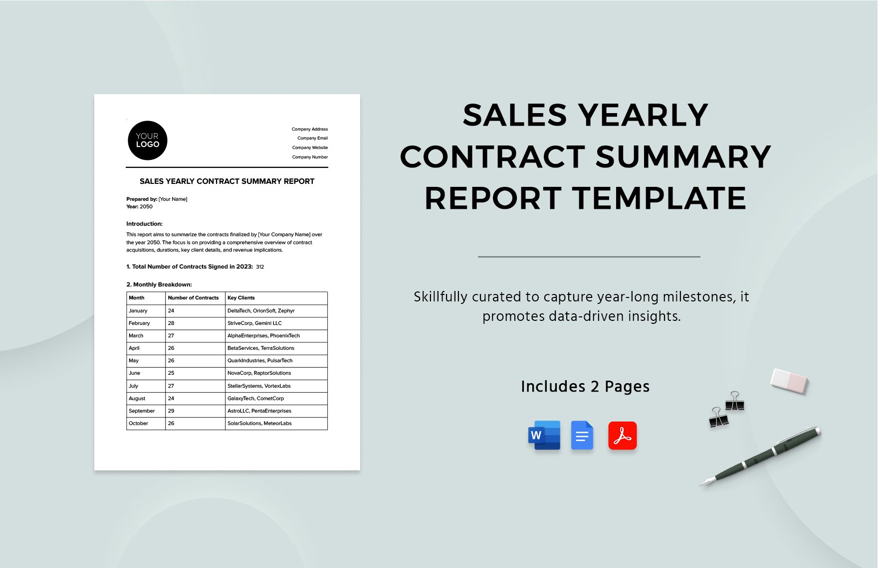 Sales Yearly Contract Summary Report Template