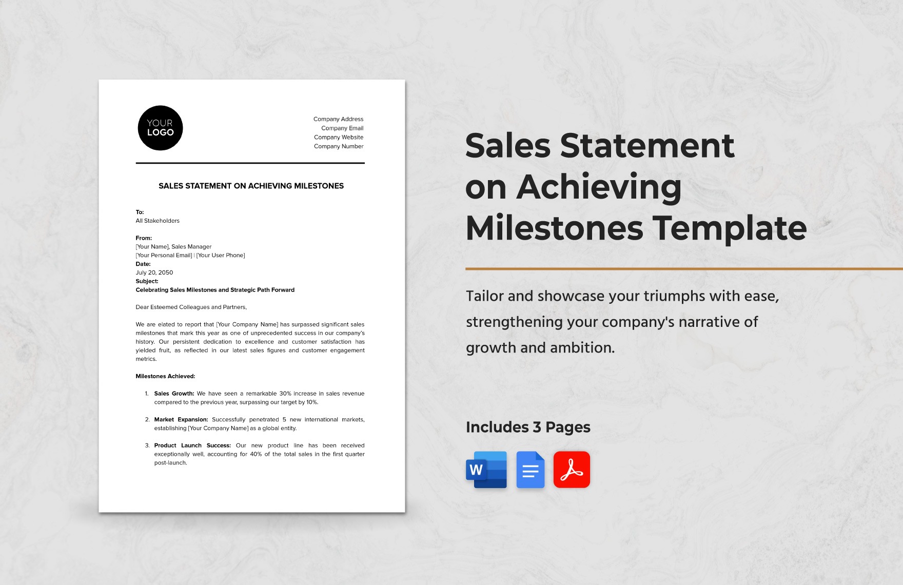 Sales Statement on Achieving Milestones Template in Word, Google Docs, PDF