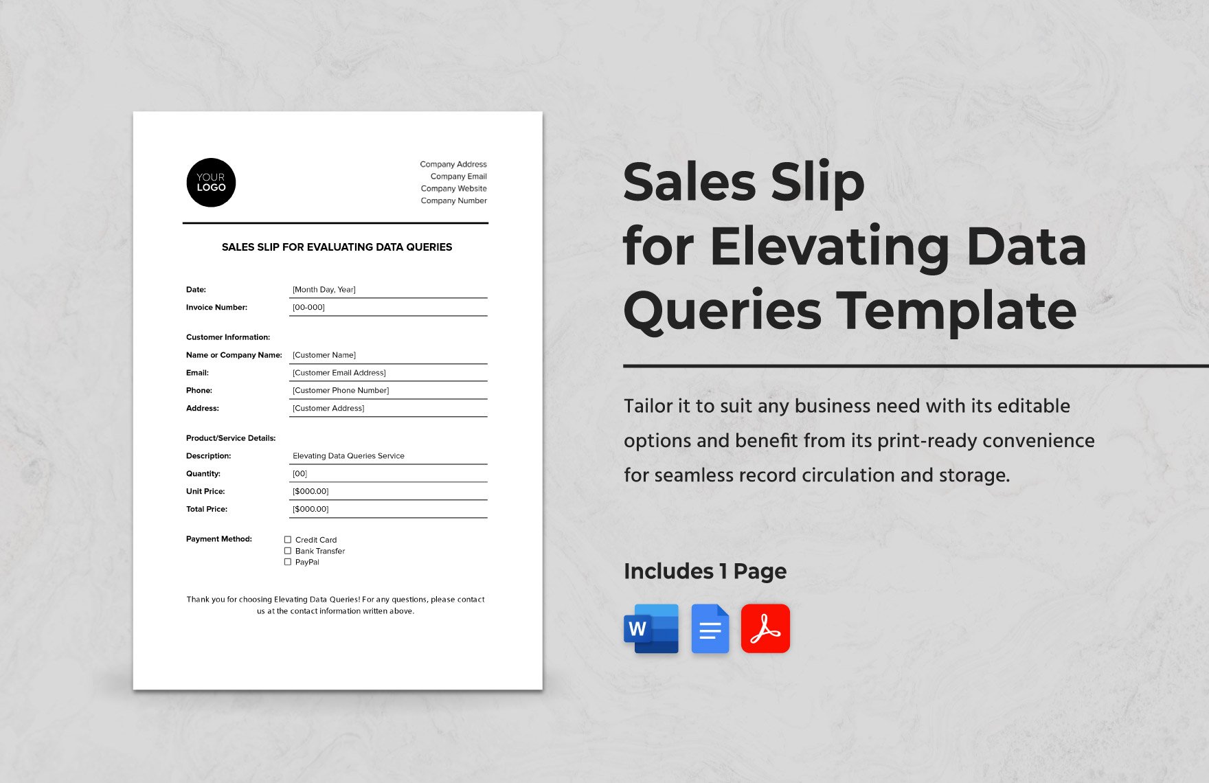 Sales Slip for Elevating Data Queries Template in Word, Google Docs, PDF