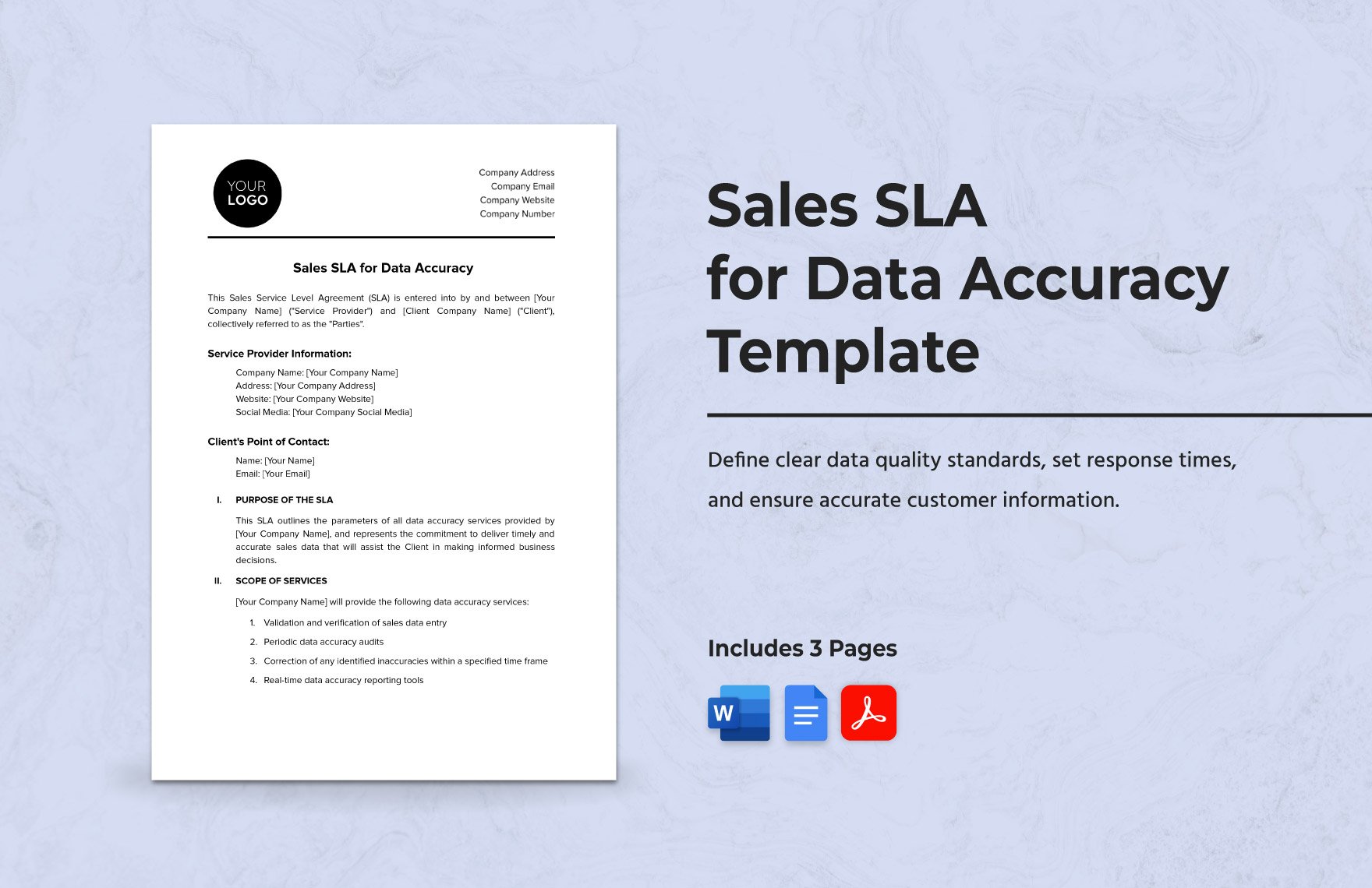 Sales SLA for Data Accuracy Template in Word, Google Docs, PDF