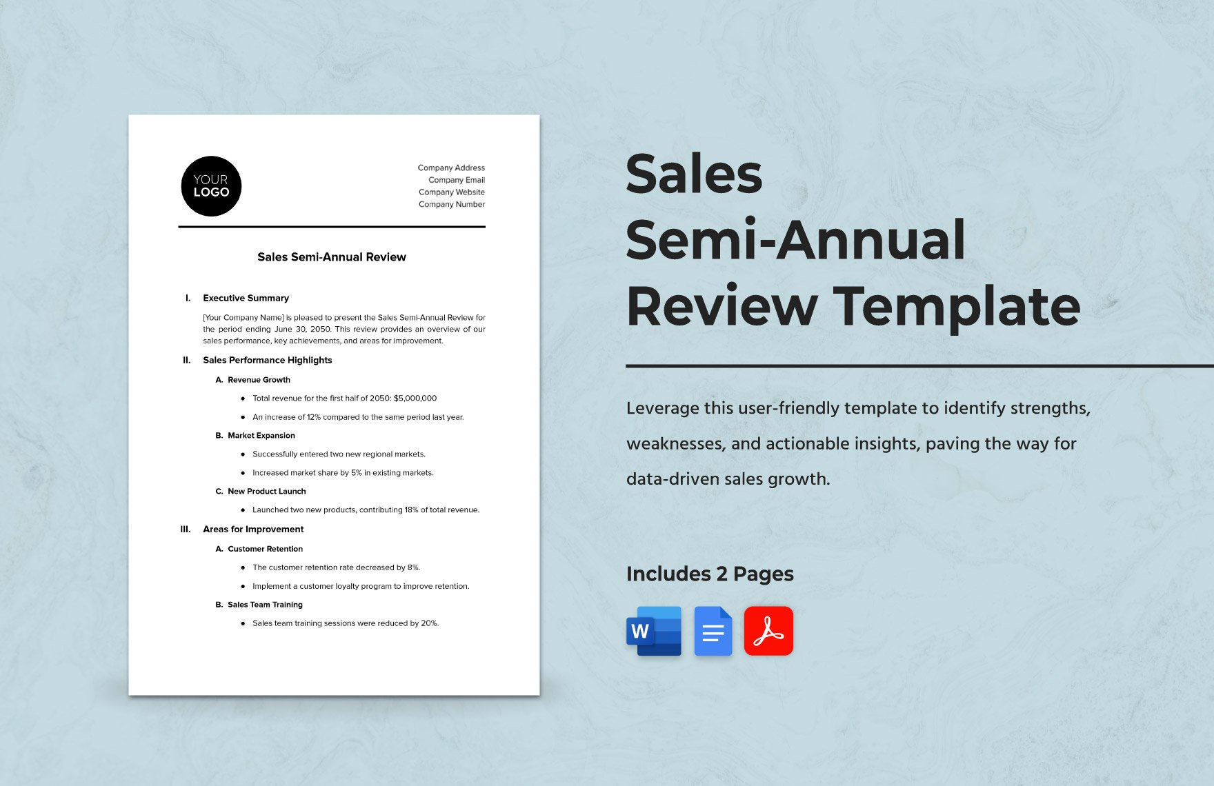 Sales Semi-Annual Review Template in Word, PDF, Google Docs
