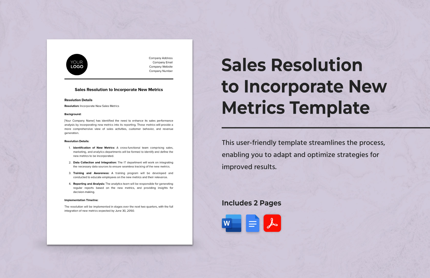Sales Resolution to Incorporate New Metrics Template in Word, Google Docs, PDF