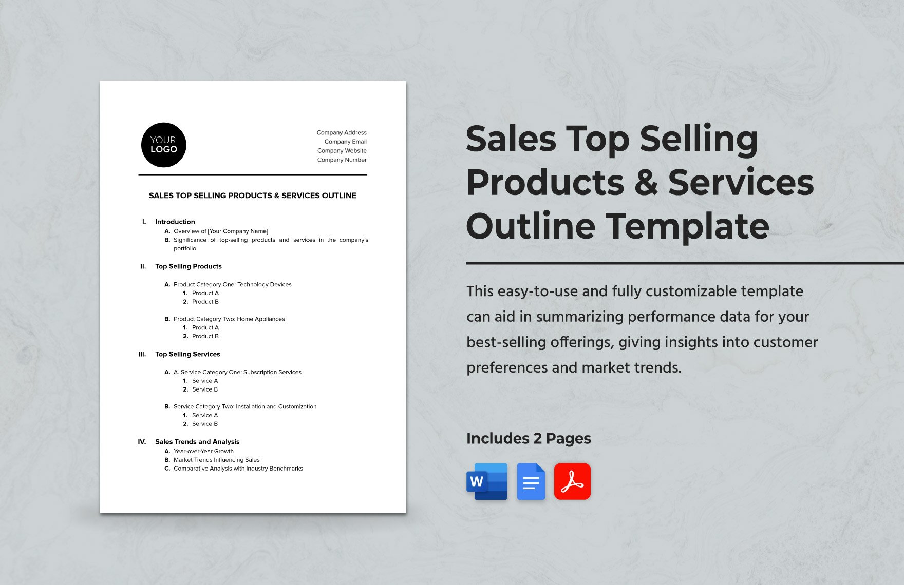 Sales Top Selling Products & Services Outline Template
