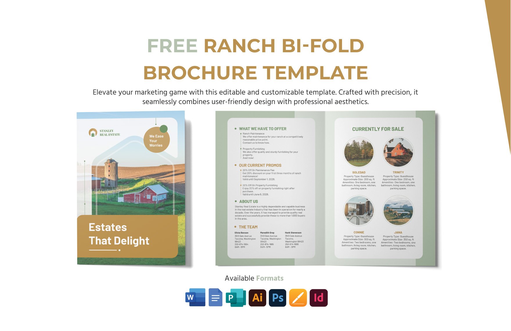 Ranch Bi-Fold Brochure Template in Word, Google Docs, Illustrator, PSD, Apple Pages, Publisher, InDesign