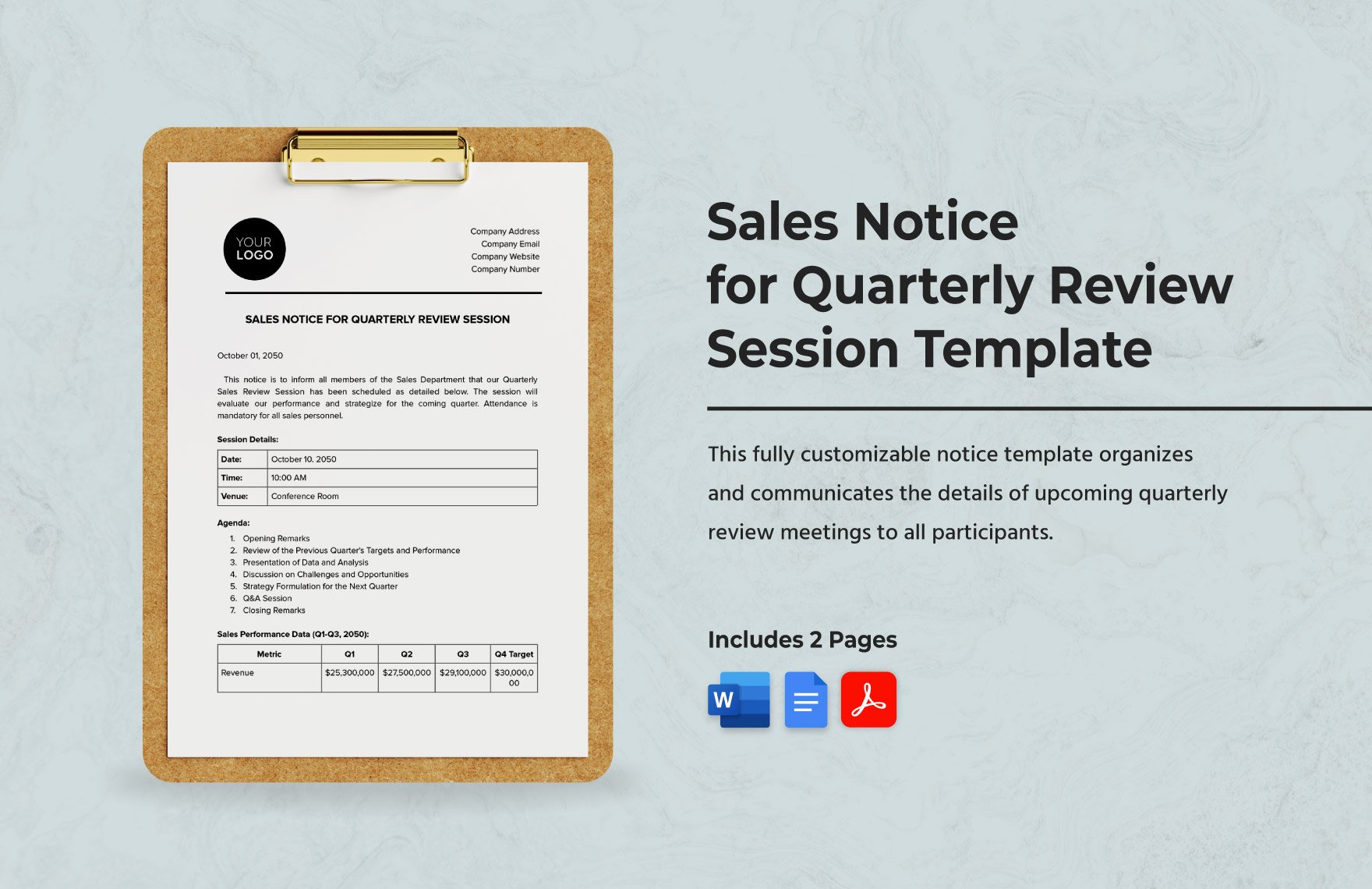 Sales Notice for Quarterly Review Session Template in Word, Google Docs, PDF