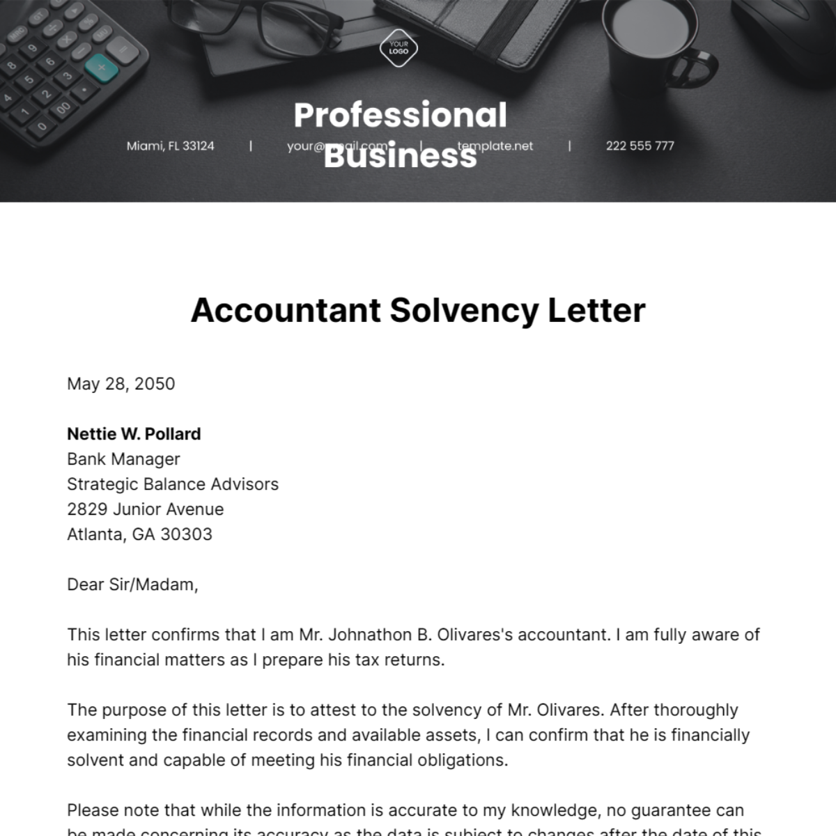 Free Accountant Solvency Letter Template