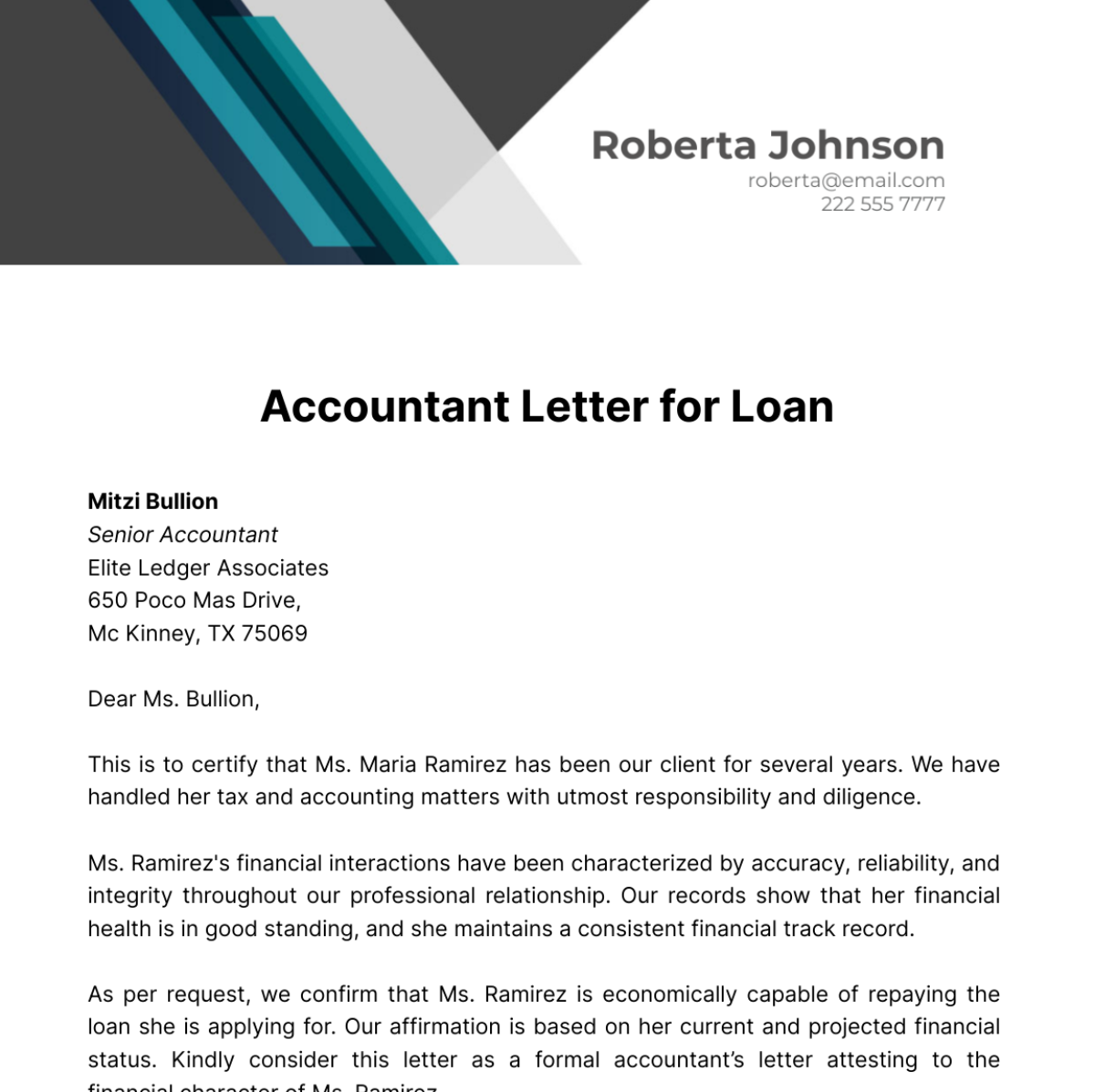 Accountant Letter for Loan Template