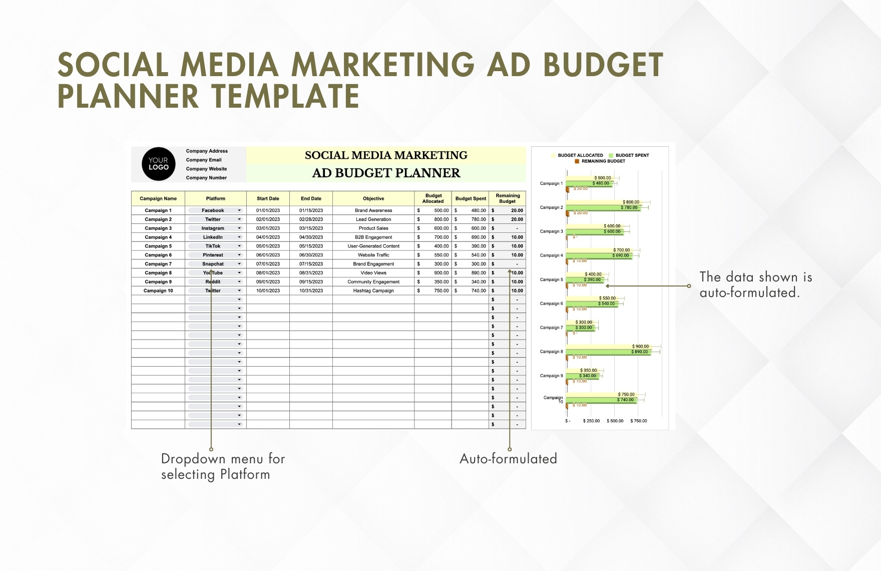 Social Media Marketing Ad Budget Planner Template