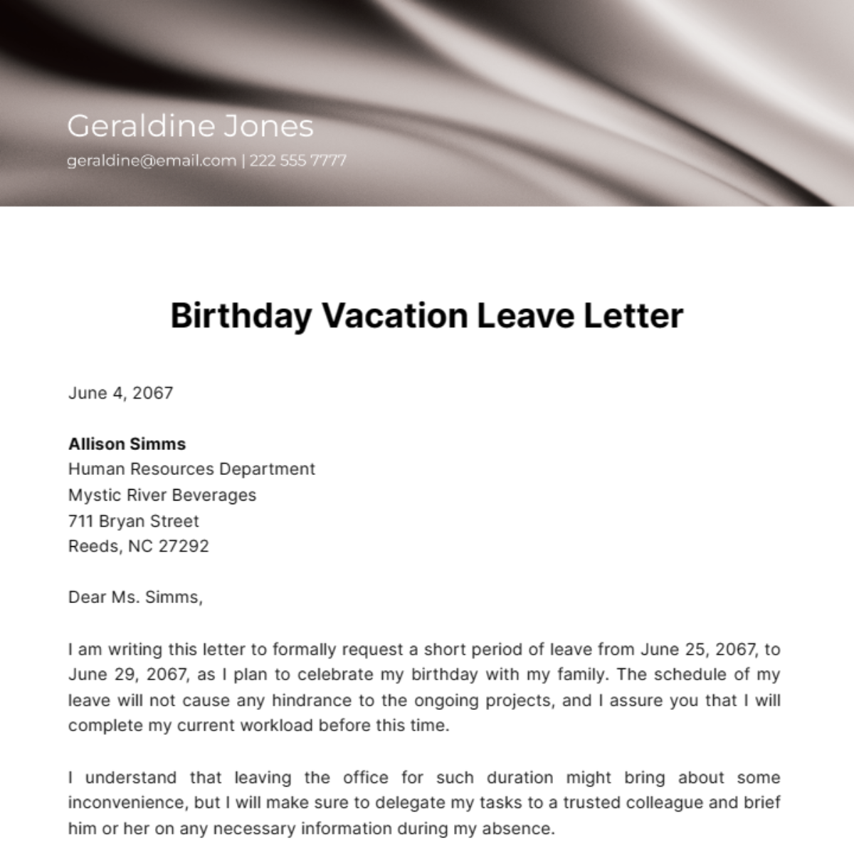 Birthday Vacation Leave Letter Template