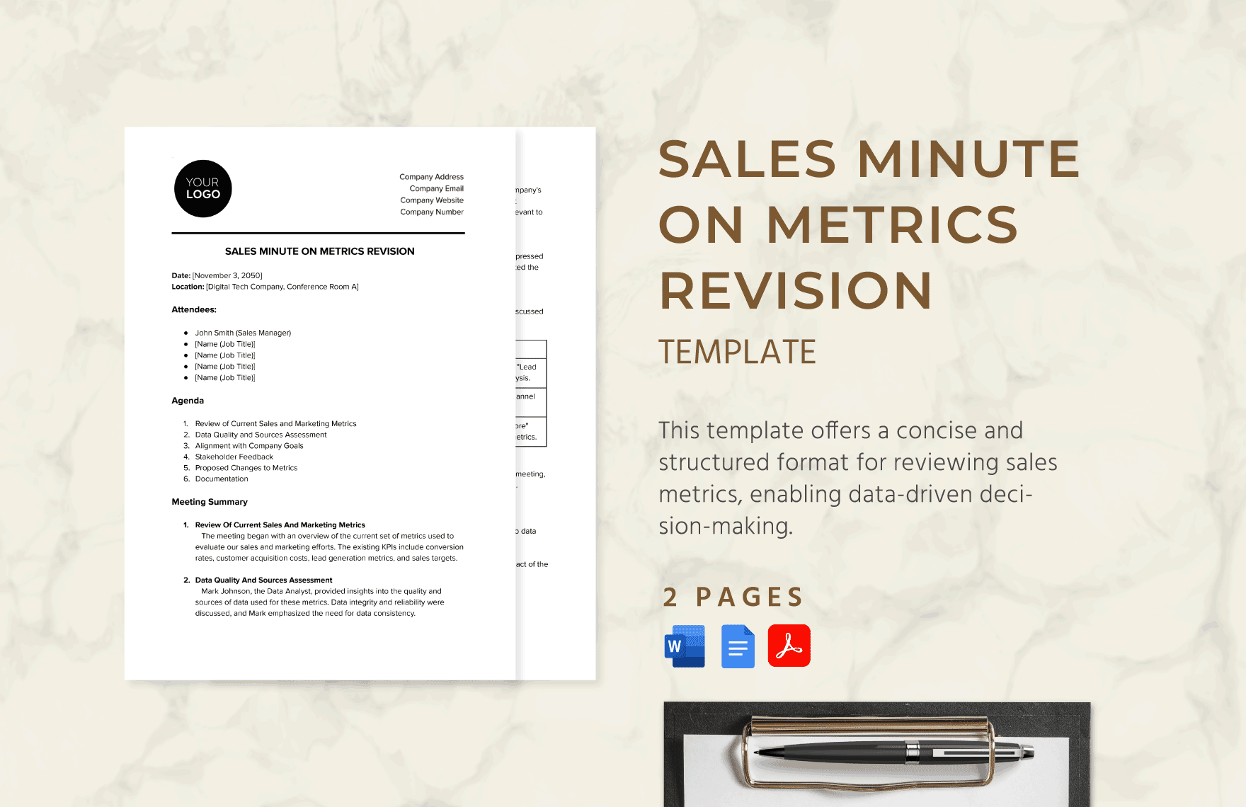 Sales Minute on Metrics Revision Template in Word, Google Docs, PDF