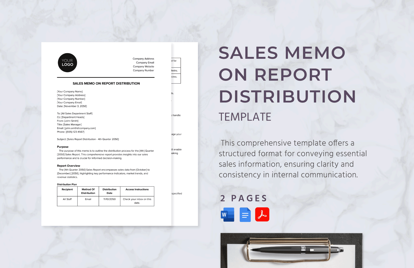Sales Memo on Report Distribution Template