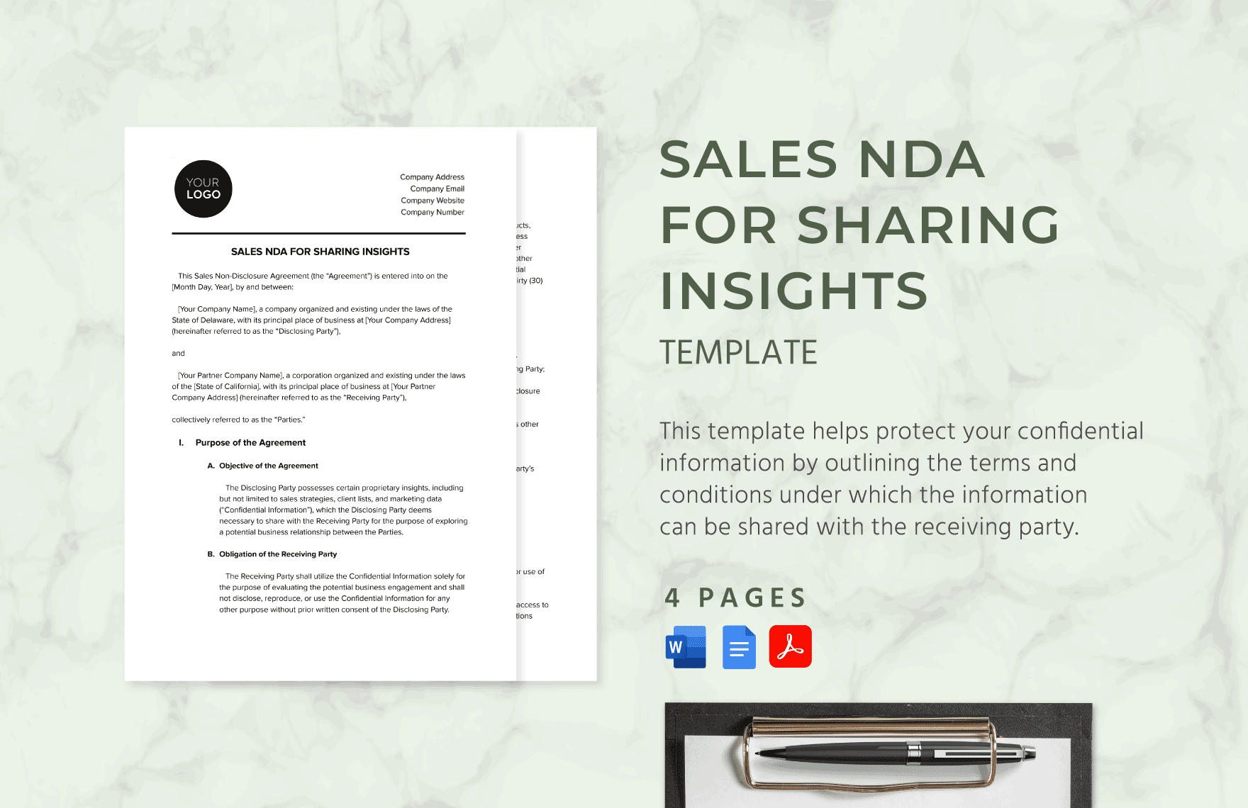 Sales NDA for Sharing Insights Template in Word, Google Docs, PDF